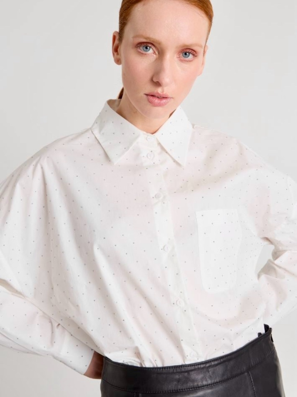 MNG White Button-Down Shirt w Silver Studs